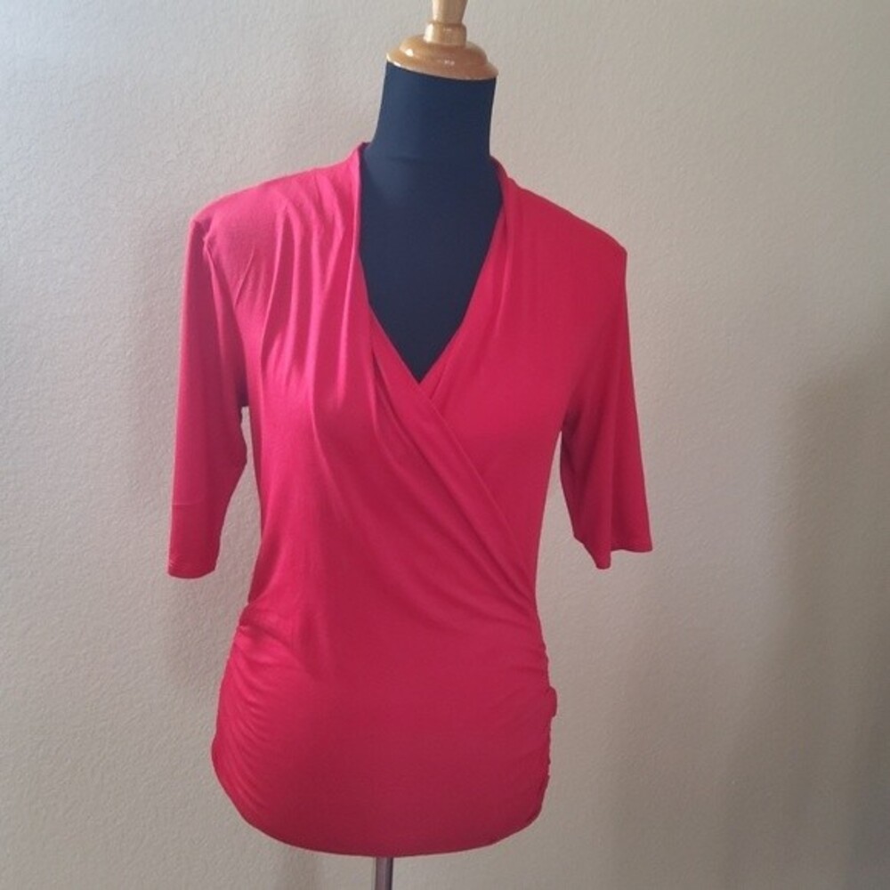 Michael Stars Anthropologie Faux Wrap Knit Top Red S New